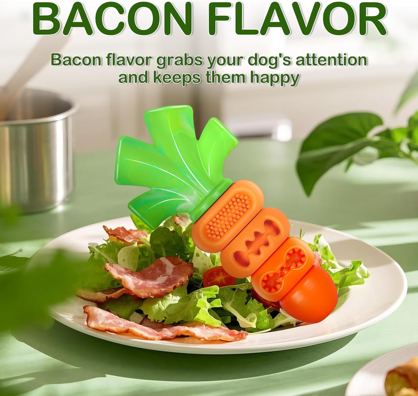 Tough Dog Toys for Aggressive Chewers: 7" Bacon Flavored Dog Chew Bone, Hard Nylon & Rubber Teeth Cleaning Toy, Carrot-Shaped Dog Chew Toy for Large Medium Breed 20-70lbs