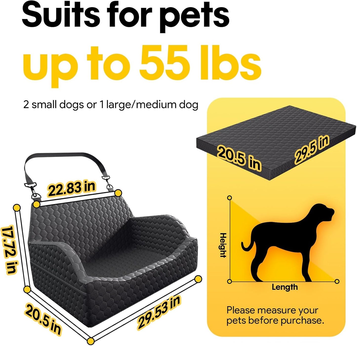 Dog Car Seat for Small Medium Dogs, Memory Foam Dog Booster Seat Elevated Cushion Seat for Dogs Under 55 lbs Pet Travel Bed