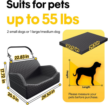Dog Car Seat for Small Medium Dogs, Memory Foam Dog Booster Seat Elevated Cushion Seat for Dogs Under 55 lbs Pet Travel Bed