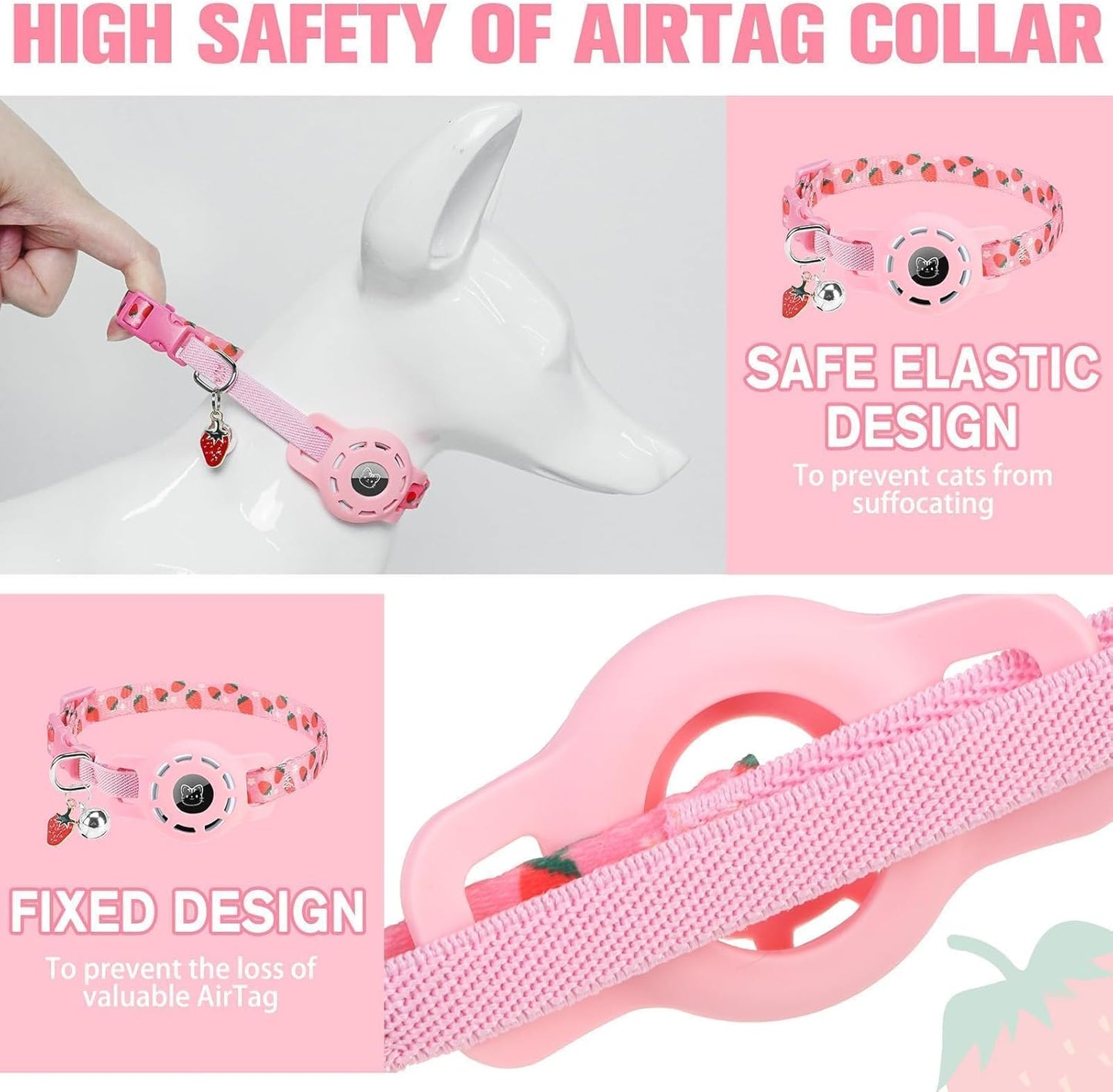 BINGPET AirTag Cat Collar with Bells, Upgraded Safety Elastic Cat Collar with Airtag Cat Collar Holder, Anti-Lost Cat Collars for Girl Boy Cats, Anti-Suffocation Kitty Puppy Collars
