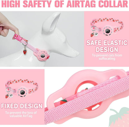 BINGPET AirTag Cat Collar with Bells, Upgraded Safety Elastic Cat Collar with Airtag Cat Collar Holder, Anti-Lost Cat Collars for Girl Boy Cats, Anti-Suffocation Kitty Puppy Collars