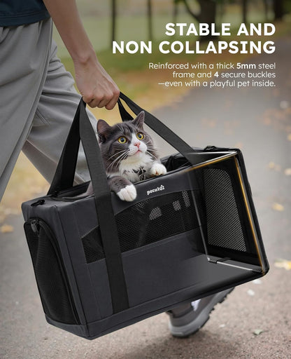 Pecute Cat Carrier Stale, Pet Carrier Breathable and Portable, Cat Carriers Bag with Scientific Hidden Partition, Carriers for Cat Under 11lbs, Dog Carriers Suitable for Travel and Outing, Dark Gray