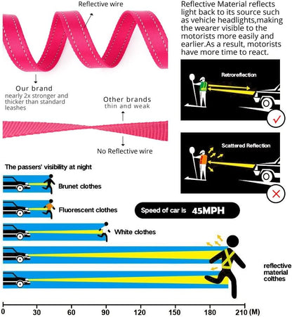 Plutus Pet Double Handle Dog Leash 6ft Long, Padded 2 Handle, Heavy Duty, Reflective Training Leash for Medium Large Dogs, Dual Handle Lead (Pink)