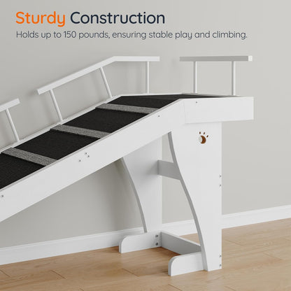 HOOBRO Dog Ramp for Bed, Large Wooden Pet Ramp for Dogs with Non-Slip Carpet Surface, Safety Rails, and Top Platform, 70.9" x 15.7" x 23.6", White and Black BW18PT03G1