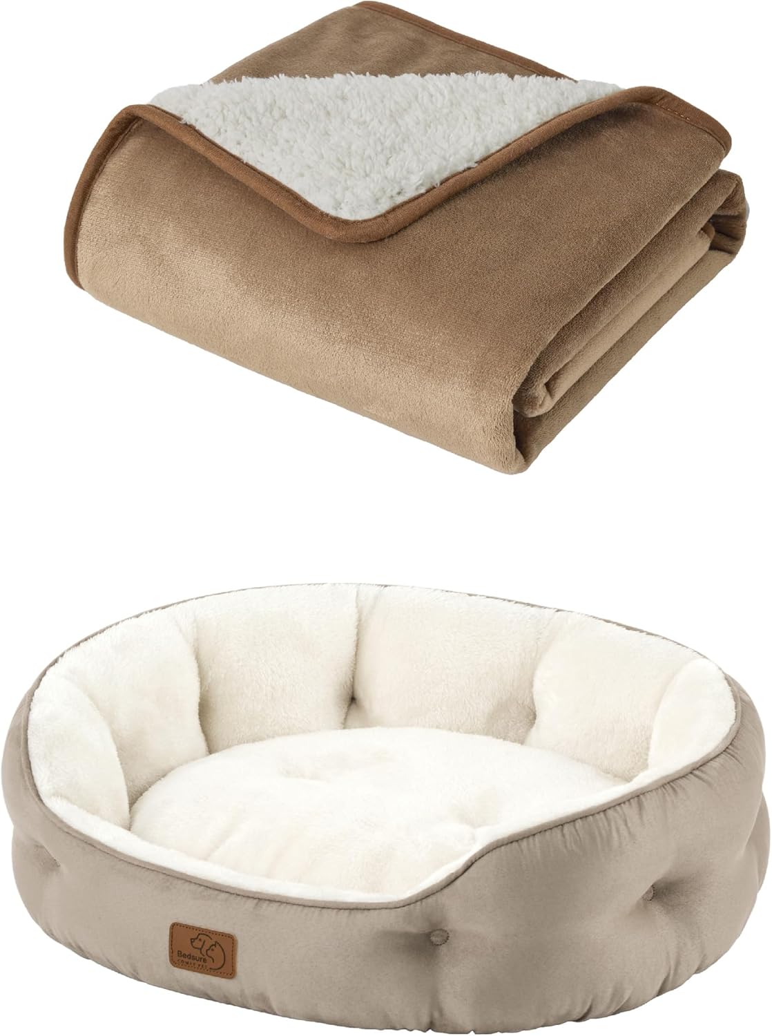 Bedsure Dog Beds for Small Dogs 25 Inches, Taupe Waterproof Dog Blankets for Small Dogs 25"X35", Camel