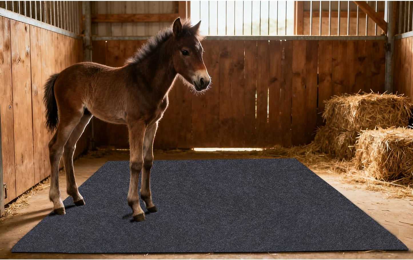 Under Horse/Stable Mats，Horse shed Floor mat——Backing Prevents Liquid Penetration,Duty Stall Mats for Floor Surface,Soft Material, Non-Slip Backing，Washable,Keeps Stable Floors Clean(6 x 8 FT)