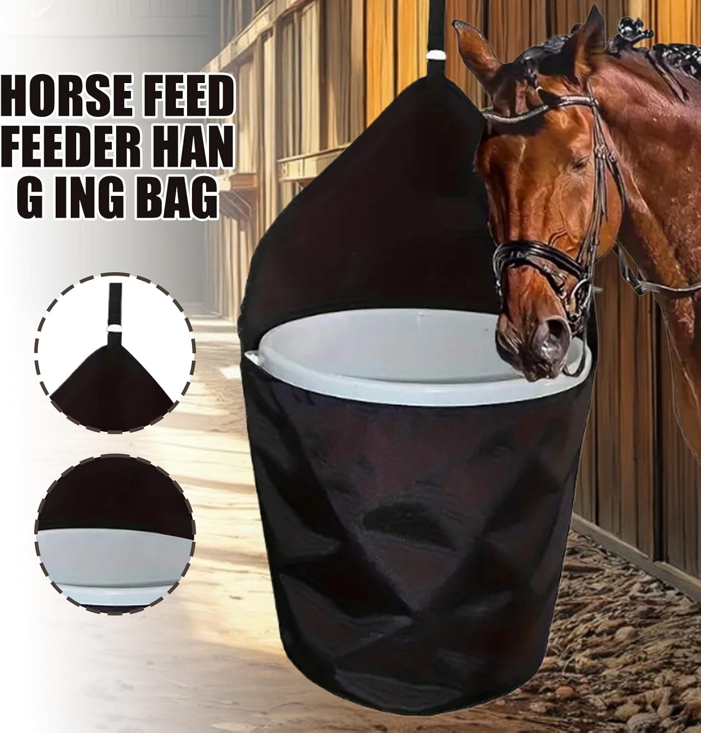 Horse Food Bags, Horse Trailer Bucket Bag 19 Liter | Portable 900D Polyester Cattle Feeder Holder, Cattle Trailer Accessories