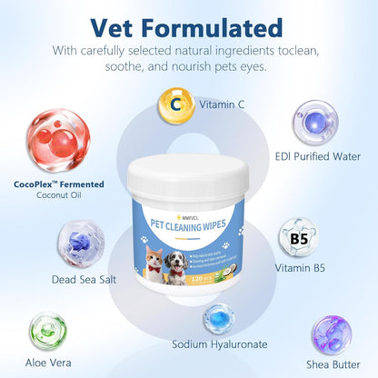 Pet Cleaning Wipes for Dogs and Cats, Tear Stain and Eye Discharge Removal, Coconut Oil Formula, 480Count