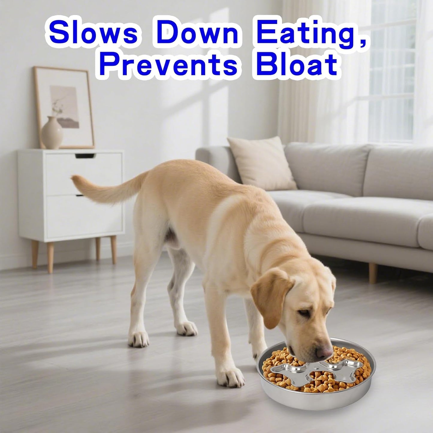 Slow Feeder Dog Bowl Stainless Steel - Double-Sided Rotating Design with Non-Slip Base, 3 Cups Capacity for Small, Medium & Large Dogs to Slow Down Eating & Prevent Bloat