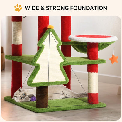 DWVO 54in Christmas Cat Tree Tower with Sisal Scratching Posts, Cat House Furniture with Cat Condos, Top Perches, Hammock, Kitty Tower Tall for Cats to Play and Sleep