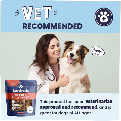 Pawstruck Natural 5” Braided Bully Sticks for Dogs, Tough Long-Lasting, Rawhide-Free, Low Odor, Healthy Single Ingredient Chew Treat for Aggressive Chewers, 10 Count, Packaging May Vary