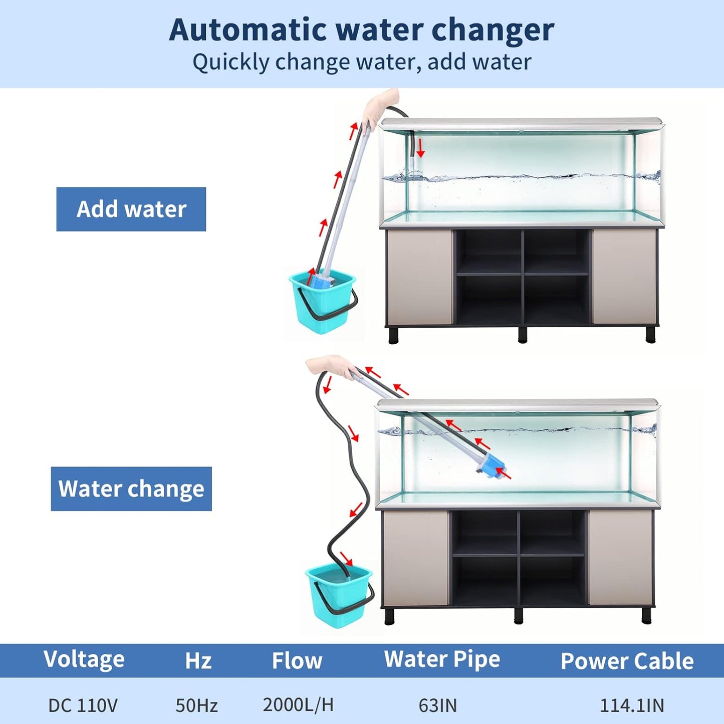 UPETTOOLS Aquarium Gravel Cleaner - Electric Automatic Removable Vacuum Water Changer Sand Algae Cleaner Filter Changer 110V/28W