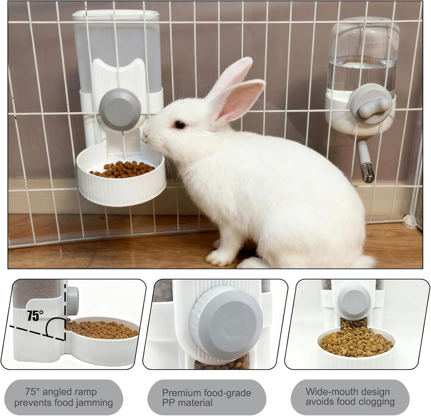 Rabbit Gravity Feeder Waterer Set Automatic Guinea Pig Food Water Dispenser Food Water Bowl Feeding Station for Puppy Kitten Guinea Pigs Chinchilla Hedgehog Small Animals (Grey)