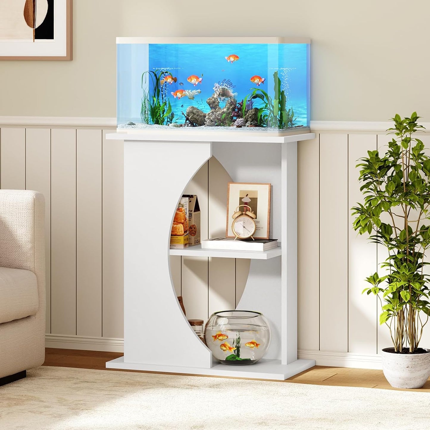 40-50 Gallon and 10-20 Gallon Fish Tank Stand Bundle, Wooden Aquarium Stand with 3-Tier Storage Shelves, Heavy Duty Turtle Reptile Terrarium Tank Stand for Home Office, FTWT60E01-FTWT7601