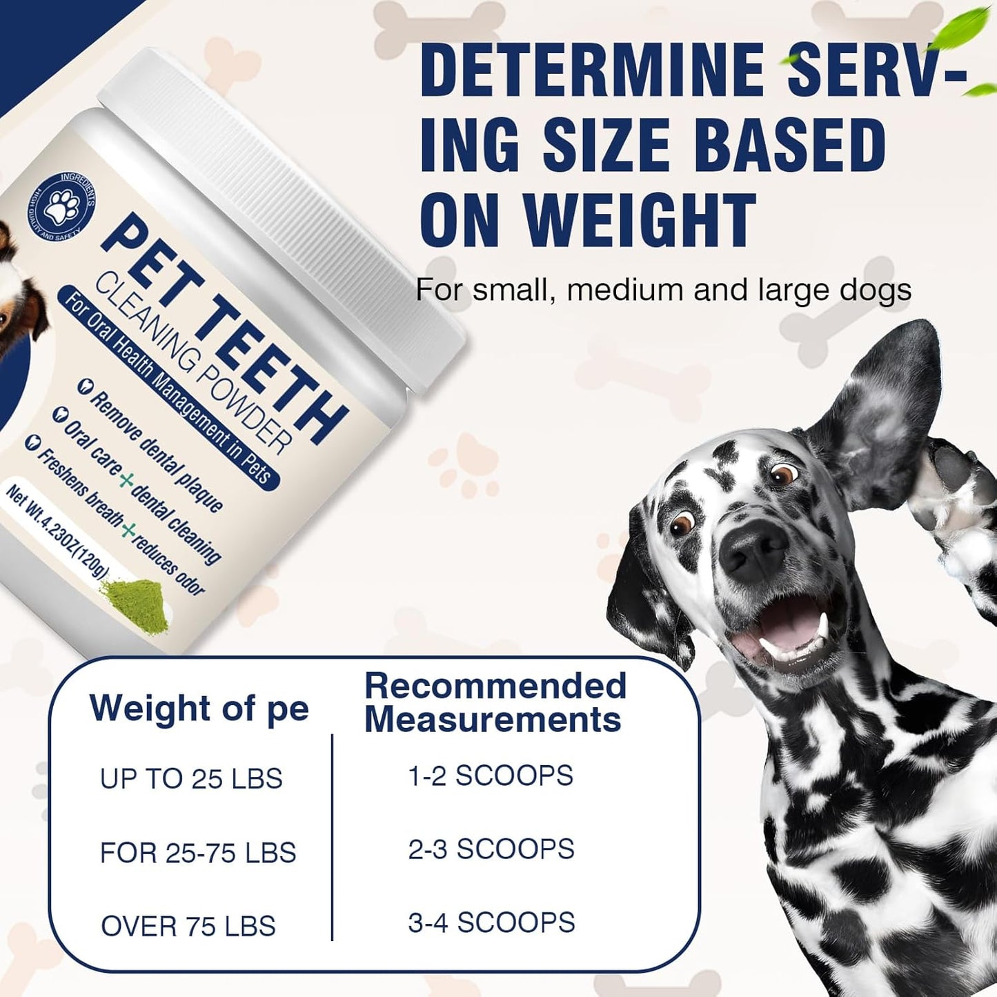 Dental Powder for Dogs Dog Teeth Cleaning Products Dog Tooth Cleaning Powder with Probiotics for Dogs Bad Breath Treatment Plaque and Tartar for Small Medium and Large Pet Dental Cleaner 120 G