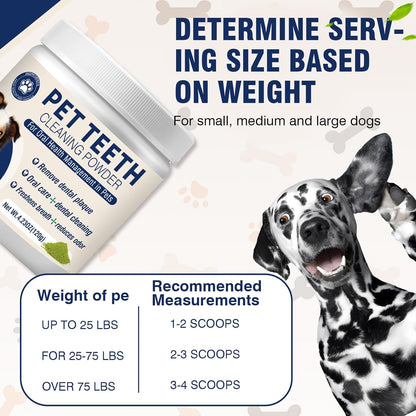 Dental Powder for Dogs Dog Teeth Cleaning Products Dog Tooth Cleaning Powder with Probiotics for Dogs Bad Breath Treatment Plaque and Tartar for Small Medium and Large Pet Dental Cleaner 120 G