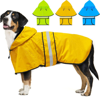 Fashion Hooded Dog Raincoat - Reflective Dog Rain Jacket Lightweight Waterproof Rain Coat for Large Dogs (X-Large, Yellow)