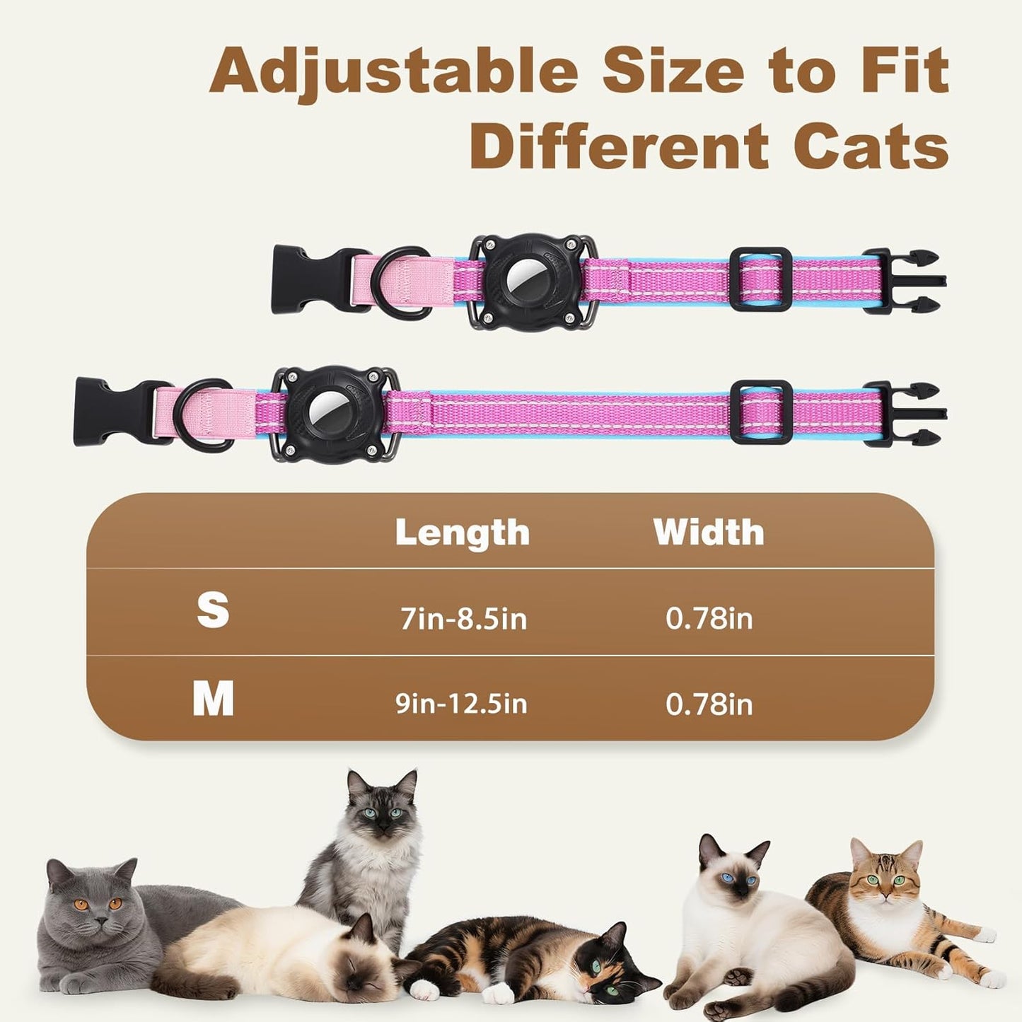 Reflective AirTag Cat Collar, IP68 Waterproof Airtag Holder, Safety Elastic Band Cat Collars for Kittens and Puppies (Pink, S)
