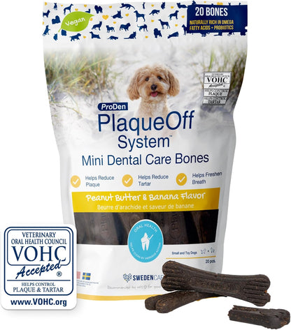ProDen PlaqueOff Sytem Mini Dental Care Bones - Peanut Butter Banana - 12 oz, Brown
