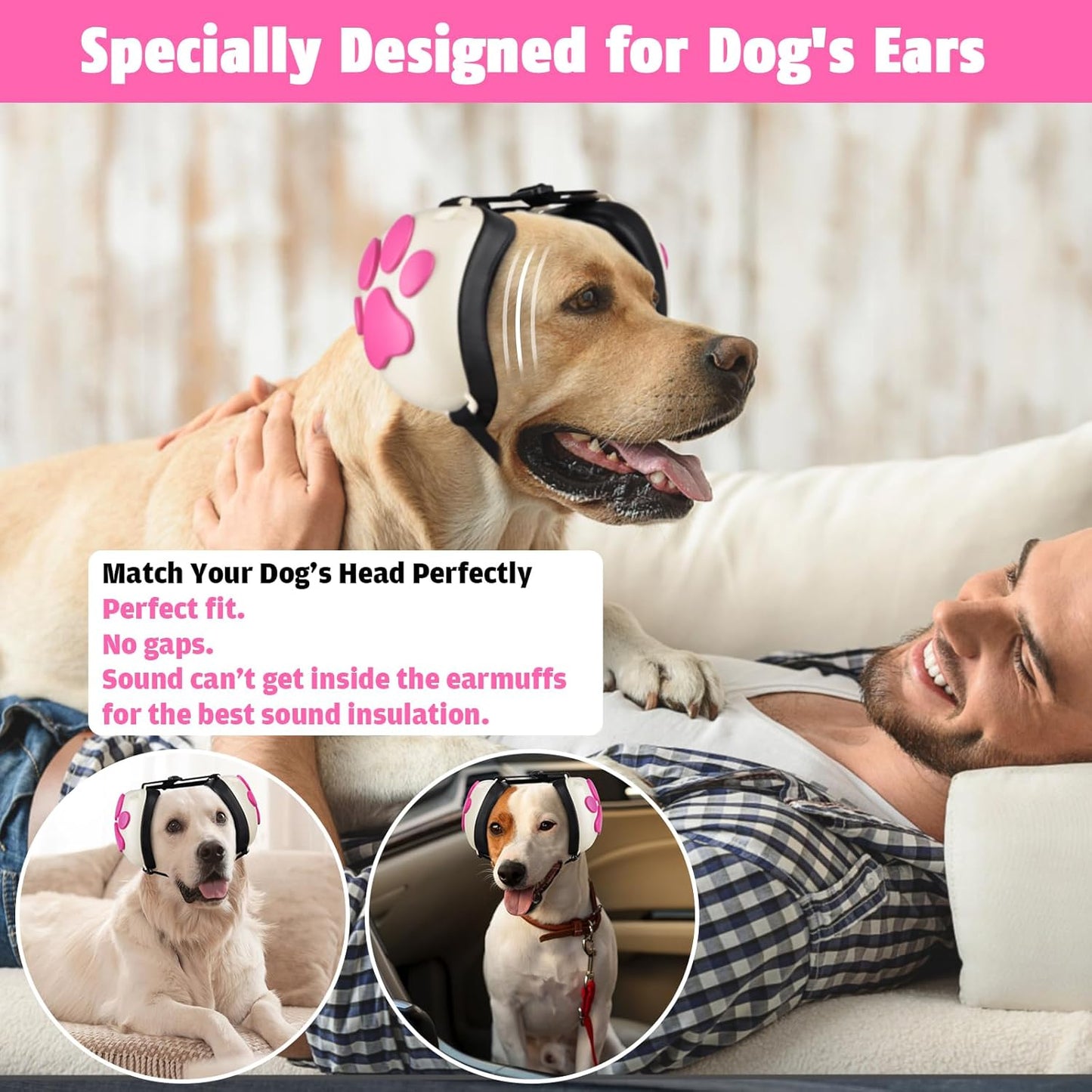 Upgraded Dog Ear Muffs for Noise Protection - 22dB NRR Noise Cancelling Headphones with Dog Paw Design, Calming Earmuffs for Thunder, Fireworks & Hunting (XL, White-Pink)