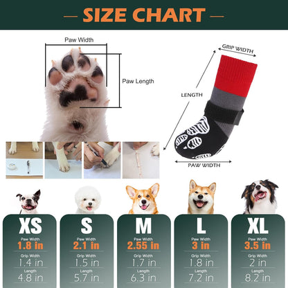 EXPAWLORER Christmas Anti Slip Dog Socks to Prevent Licking Paws, Dog Shoes for Cold Winter, Dog Booties for Hardwood Floors, Dog Boots & Paw Protectors for Small Medium Large Senior Dogs Red Black S