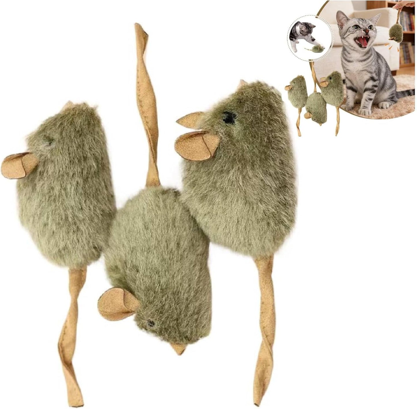 3 Pcs Plush Squeaky Mouse Cat Toy, Kitten Mouse Cat Mice Toys for Indoor Cats, Interactive CatMelody Chaser Play Squeaking Mice Kitten Chewing, Exercise, Hunting Instinct Stimulation