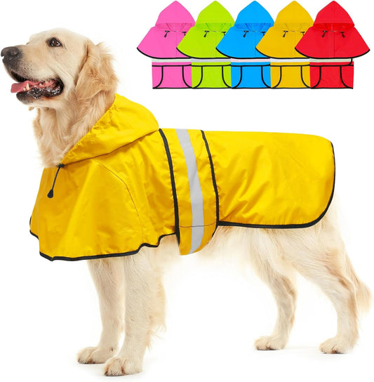 Fashion Hooded Dog Raincoat - Reflective Dog Rain Jacket Lightweight Waterproof Rain Coat for Large Dogs (X-Large, Yellow)