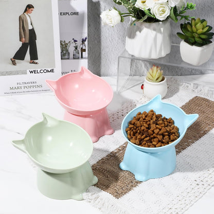 6Pcs Elevated Cat Bowls, 15°Raised Cat Food Bowl, Anti Vomiting Tilted Raised Whisker Friendly Cats Dishes, Plastic Pet Food and Water Bowls for Cats and Small Dogs