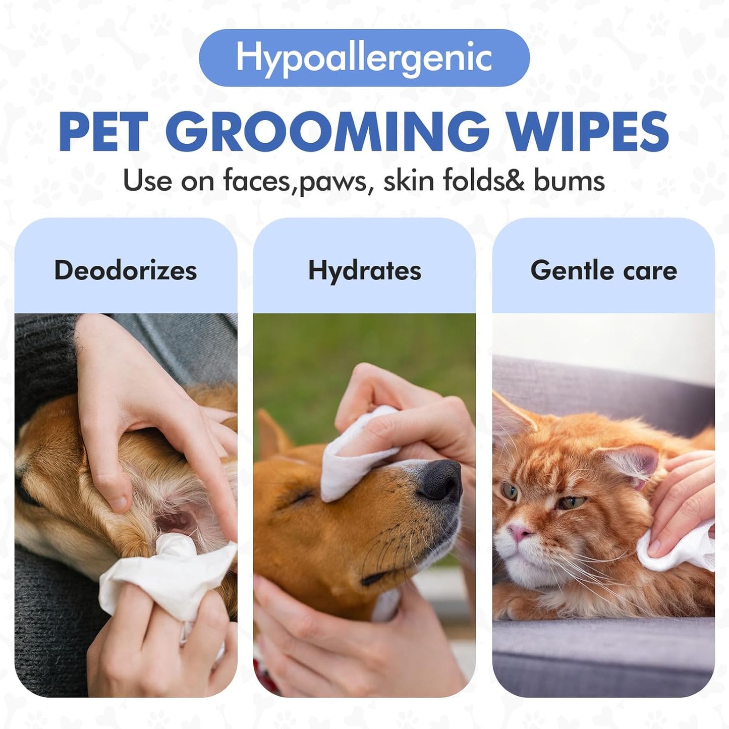 3 Pack Hypoallergenic Pet Grooming Wipes for Dogs and Cats Pet Wipes Jar 240 Total Bottle Deodorizing Cleansing and Unscented Large Non Woven for Paws Faces Skin Folds and Bums