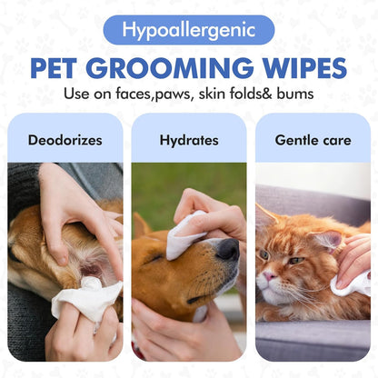 3 Pack Hypoallergenic Pet Grooming Wipes for Dogs and Cats Pet Wipes Jar 240 Total Bottle Deodorizing Cleansing and Unscented Large Non Woven for Paws Faces Skin Folds and Bums