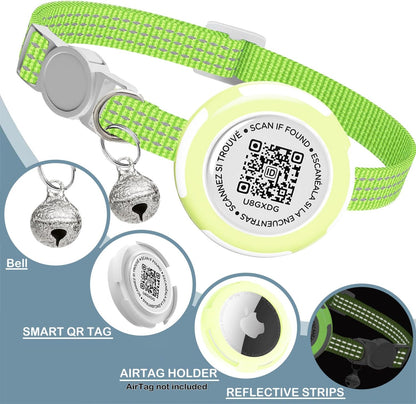 Waterproof Airtag Cat Collar, Lightweight Breakaway Cat Airtag Collar with QR ID Tag & Reflective for Apple Air tag, Hidden GPS Tracker Holder with QR Code Pet Name Tag for Cats, Kittens (9-13inch)