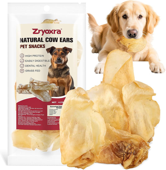 100% Natural Real Cow Ears for Dogs - Single Ingredient Dental Chew, Long-Lasting Treats for All Breeds (Small/Medium/Large) | High Protein, Easily Digestible(120g)