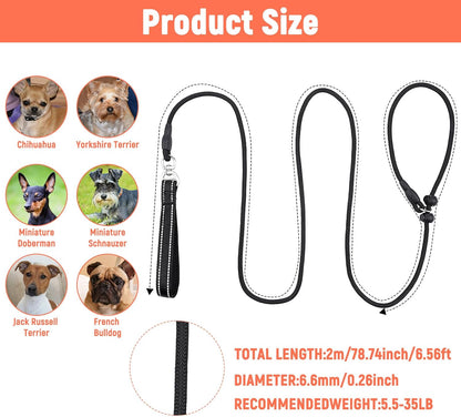 78 Inch Slip Lead Heavy Duty Dog Leash - No Pull Training Leash - Nylon Dog Slip Lead with Adjustable Loop for Small Medium Dogs