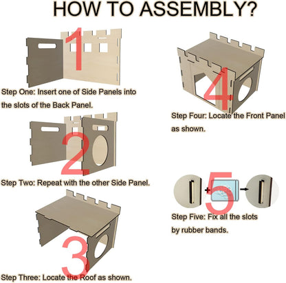 HIIMALEX Large Sturdy Bunny House with Spacious Balcony Hidey Detachable Playhouse for Rabbit Hideout Castle Tower Toys for Indoor Bunnies Guinea Pig Hamster Chinchilla Gerbil