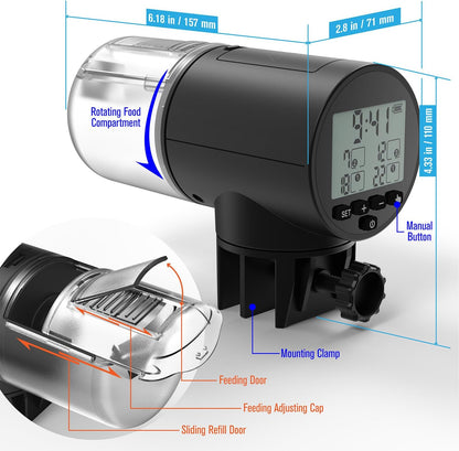 Automatic Fish Feeder for Aquarium, Vacation, 7, 14 Day Auto Dispenser with Timer, 200ml Large Capacity, Battery Powered, Ideal for Turtle/Fish Tank Aquarium Accessories, Batteries Included