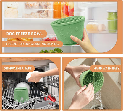 Dog Lick Bowl,Anxiety Relief Non-Slip Silicone Treat Bowl,Durable Anti-Choking Long-Lasting Enrichment Slow Feeder Licking Mat for Medium Large Breed,Freezable BPA Free Silicone Dishwasher Safe