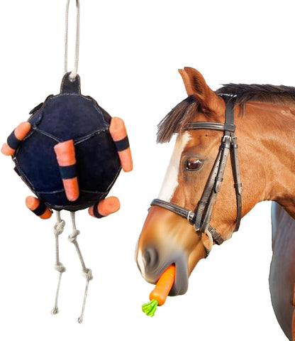 Nhorse Feeder Ball Toy,Carrot Feeder Ball Toy, Interactive Stress Reliever | Hanging Net Design, Swing Motion Play for Cattle, Goat, Sheep and Farm Horse,55x25cm