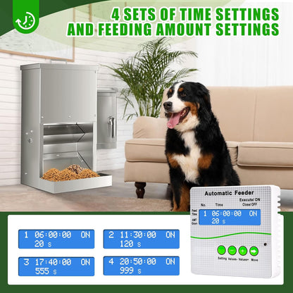 Chipak 16L Large Automatic Dog Feeder with Timer, Stainless Steel Pet Food Dispenser W/Programmable Feeding Schedule for Large Breed Dogs or Cats