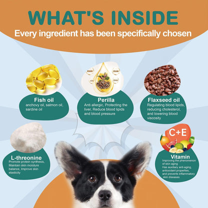 Skin & Coat Care Omega 3 Soft Chews for Pet -Fish Oil for Dogs Healthy Skin | Shiny Fur | Against itching in a Treat Format, All-in-1 Oil