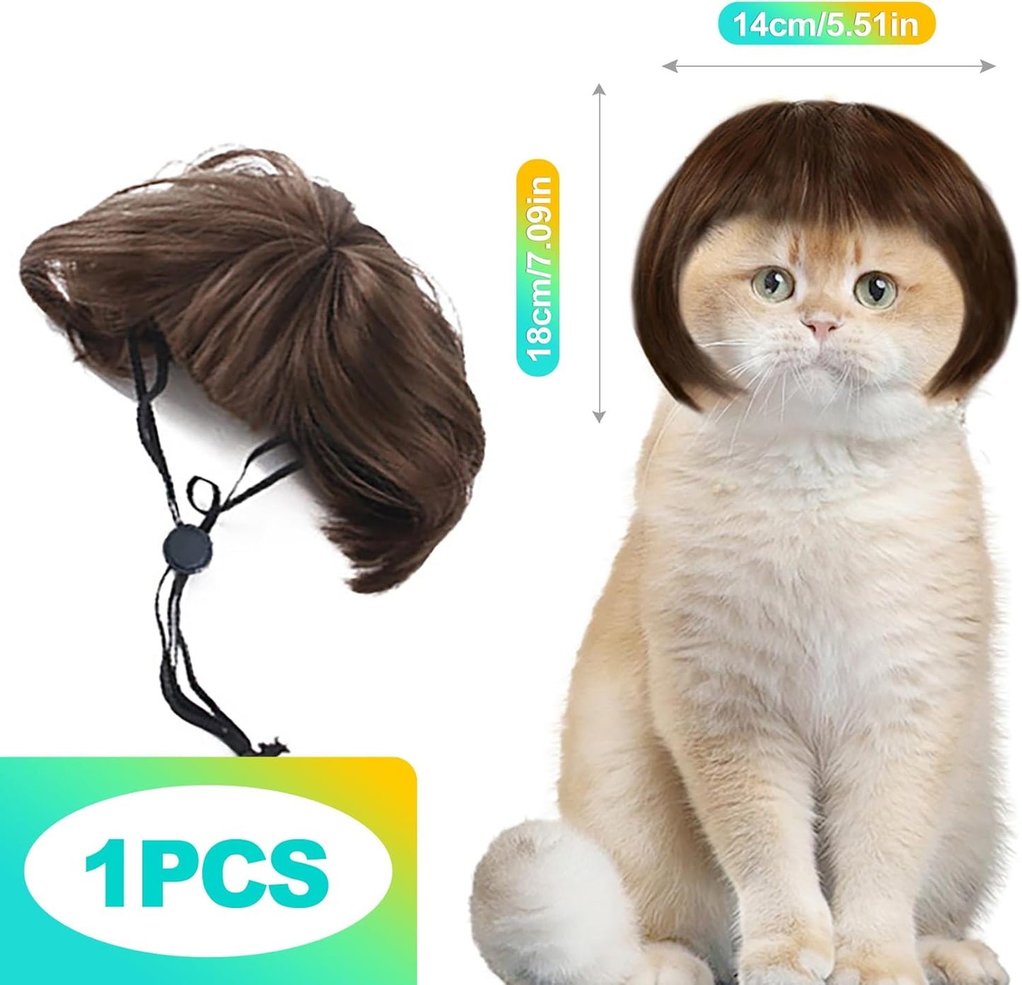 1-Pack Adjustable Pet Wig for Dogs & Cats – Trimmable 3D Natural Look Wigs with Elastic Bands (Halloween, Christmas, Cosplay & Party Accessories)