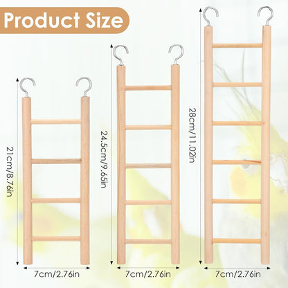 3 Pack Wooden Bird Ladder, Bird Cage Ladder Climbing Toys for Parakeets, Parrots, Cockatoo & Lovebirds