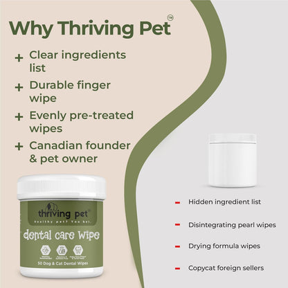 Dental Finger Wipes for Dogs and Cats, Hypoallergenic Teeth Cleaning Pet Wipes Designed to Freshen Breath, Remove Tartar & Plaque Buildup, Safe & Gentle Ingredients, 50 Count