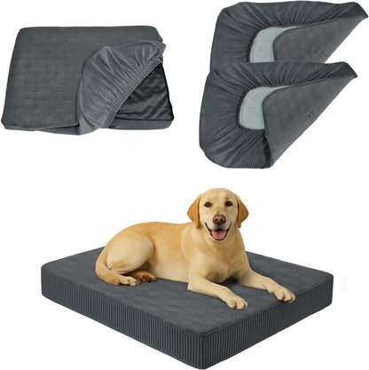 Dog Bed Cover Waterproof, Non-Slip Rectangular Pet Bed Protector for Dogs & Cats, Removable Washable Bed Sheet Replacement,44"x35"x8",Gray,2Pcs,Covers Only
