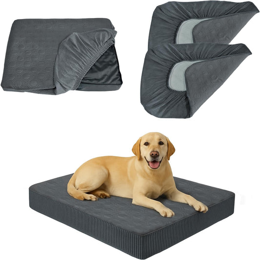 Dog Bed Cover Waterproof, Non-Slip Rectangular Pet Bed Protector for Dogs & Cats, Removable Washable Bed Sheet Replacement,44"x35"x8",Gray,2Pcs,Covers Only