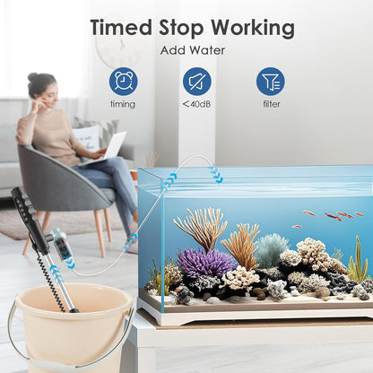 AKKEE Aquarium Vacuum Gravel Cleaner Handle Control 8 in 1 Multifunctional 36W Fish Tank Gravel Cleaner Vacuum for Water Changer Wash Sand Water Filter Circulation Aquarium Clean Timed Off Waterproof