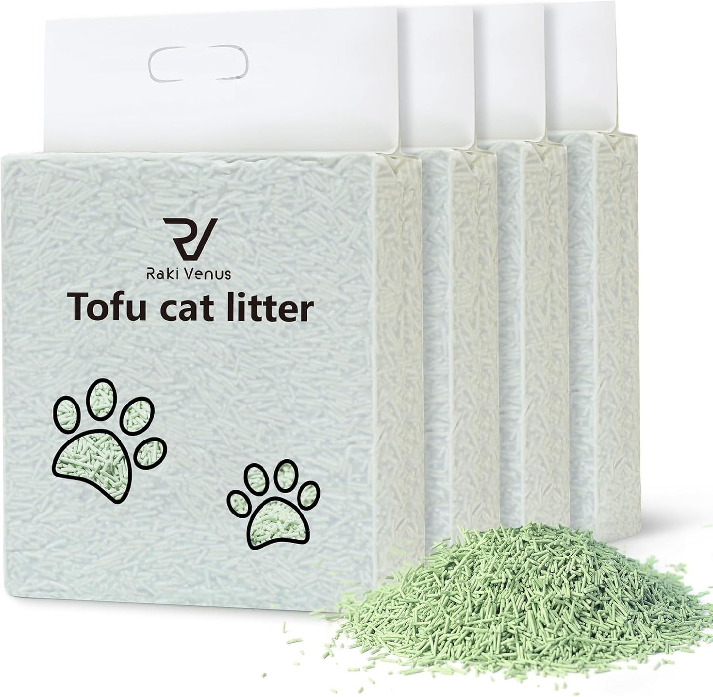 Tofu Cat Litter - Strong Clumping, Ultra Absorbent, Odor Control, Flushable, Low Tracking, Low Dust Tofu Litter Pellets 4 Packs/24LB (Green Tea)