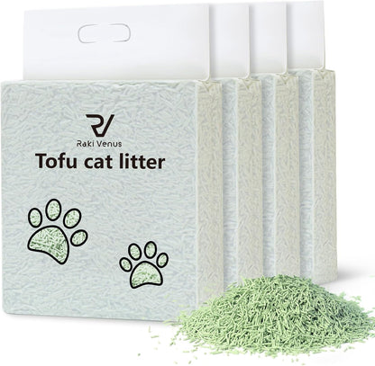 Tofu Cat Litter - Strong Clumping, Ultra Absorbent, Odor Control, Flushable, Low Tracking, Low Dust Tofu Litter Pellets 4 Packs/24LB (Green Tea)