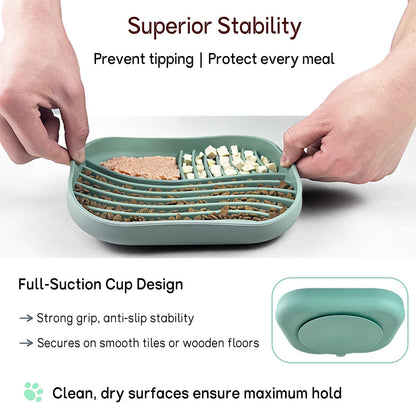 Slow Feeder Dog Bowl for Medium & Small Pets, Anti Choking Pets Slow Feeder with 3-Zone Puzzle Design, Wet Food Silicone Cat Bowl with Non-Slip Base, Dishwasher Microwave Safe(Red, 1.5 Cup)