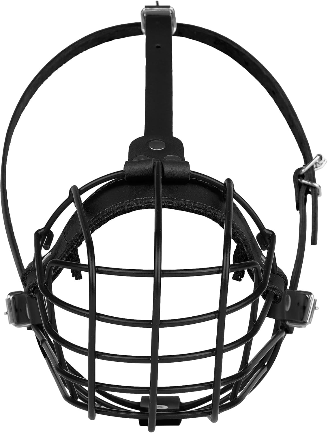 Pitbull Dog Muzzle Breathable Metal Basket for Large Dogs Amstaff Staffordshire Terrier Secure Wire Mask Adjustable Durable Leather Straps Biting Chewing Barking (Black)