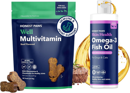 Honest Paws Dog Multivitamin Chews and Fish Oil Bundle